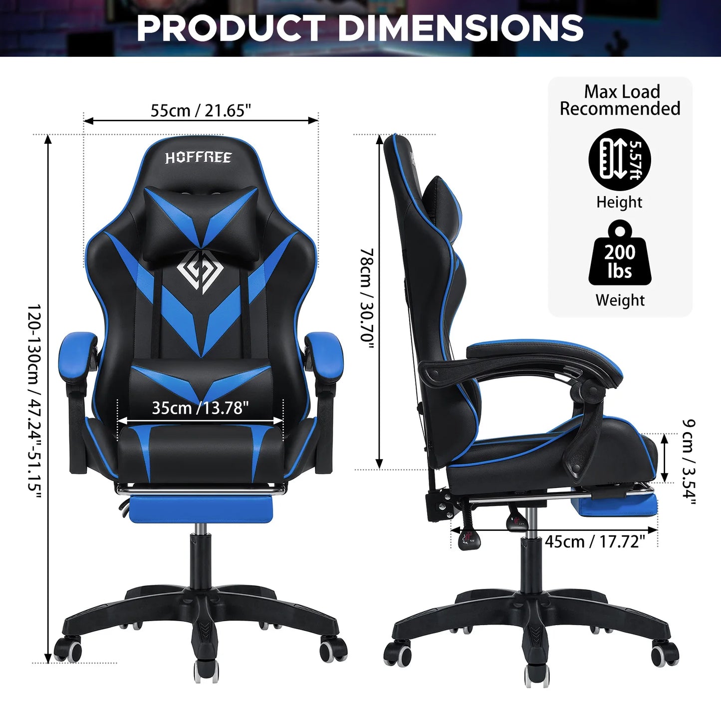 Ergonomic Gaming Chair with Massage, Footrest & Lumbar Support, Reclining Computer Gaming Chair with Adjustable Armrest and Headrest