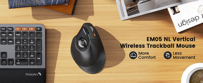 ProtoArc EM05NL Ασύρματο ποντίκι trackball επαναφορτιζόμενο Bluetooth, εργονομικό κάθετο ποντίκι rollerball για υπολογιστή, iPad, Mac, Windows