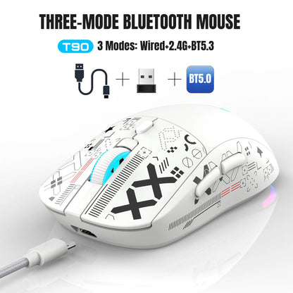 HXSJ T90 Bluetooth Gaming Mouse, 3 Modes Wireless Rechargeable RGB Gaming Mouse, Bluetooth 5.3 & 2.4G USB Gaming Mouse for PC, Laptop, Mac, iPad & Tablet