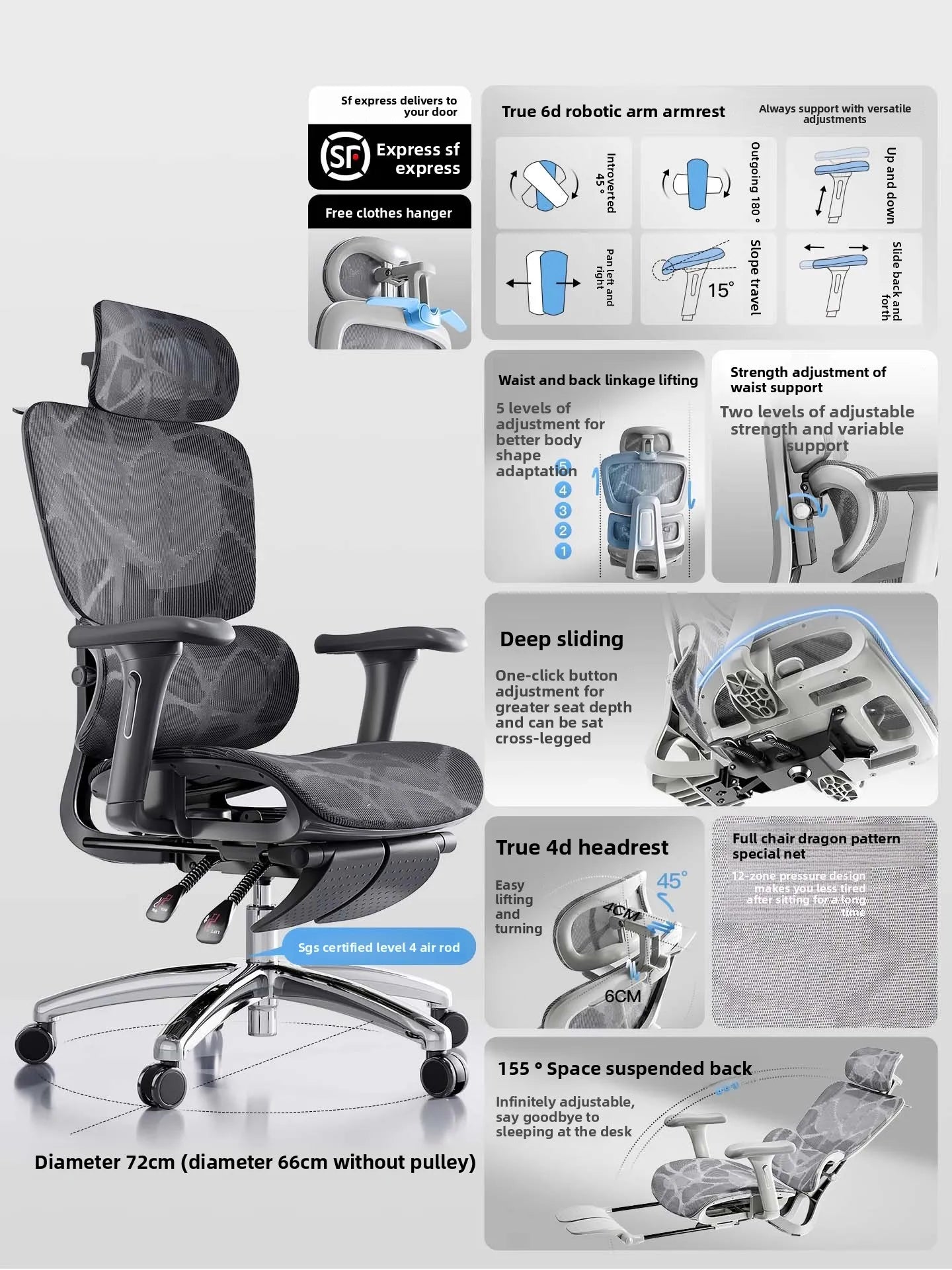 Ergonomic Office Chair Comfortable  Long Sitting Home Gaming Computer Recliner Nap Chair Adjustable Height Lumbar Support Swivel
