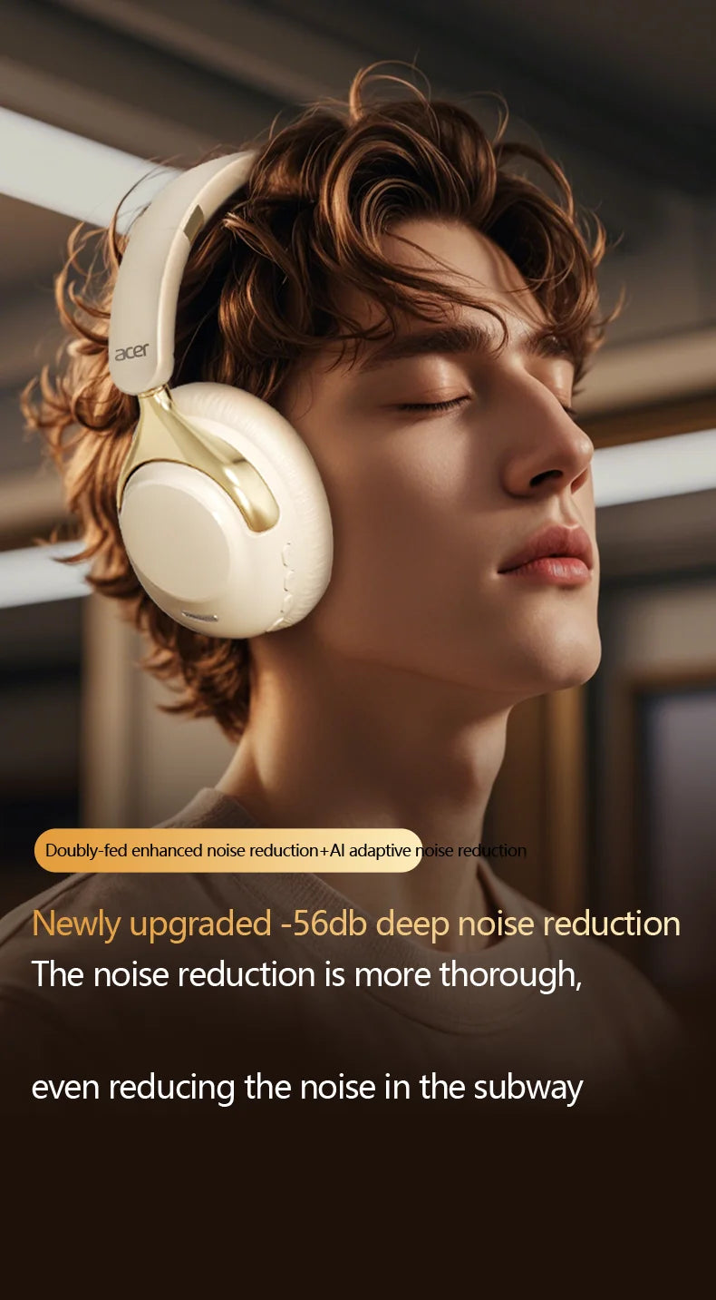 Acer OHR524 ANC Wireless Bluetooth Headphones 360° Surround Sound Gaming Headset with HD Mic, Noise Cancellation & 100H Battery