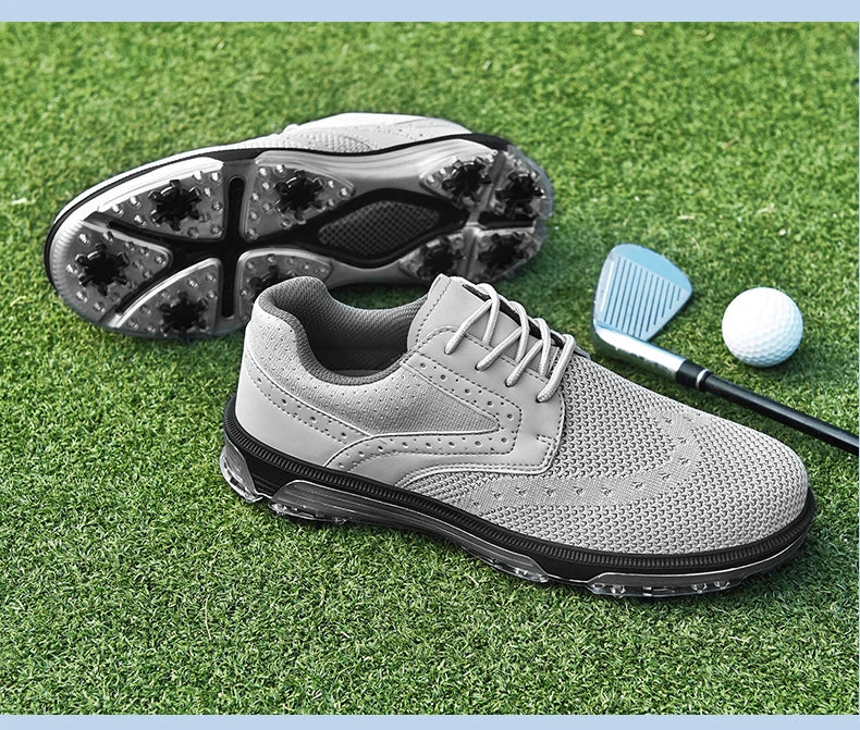 LiXingMing Golf Shoes Men Gray Large Size To 48# Breathable Cleats Golf Sport Shoes Teenager Training Golf Coach Sneakers