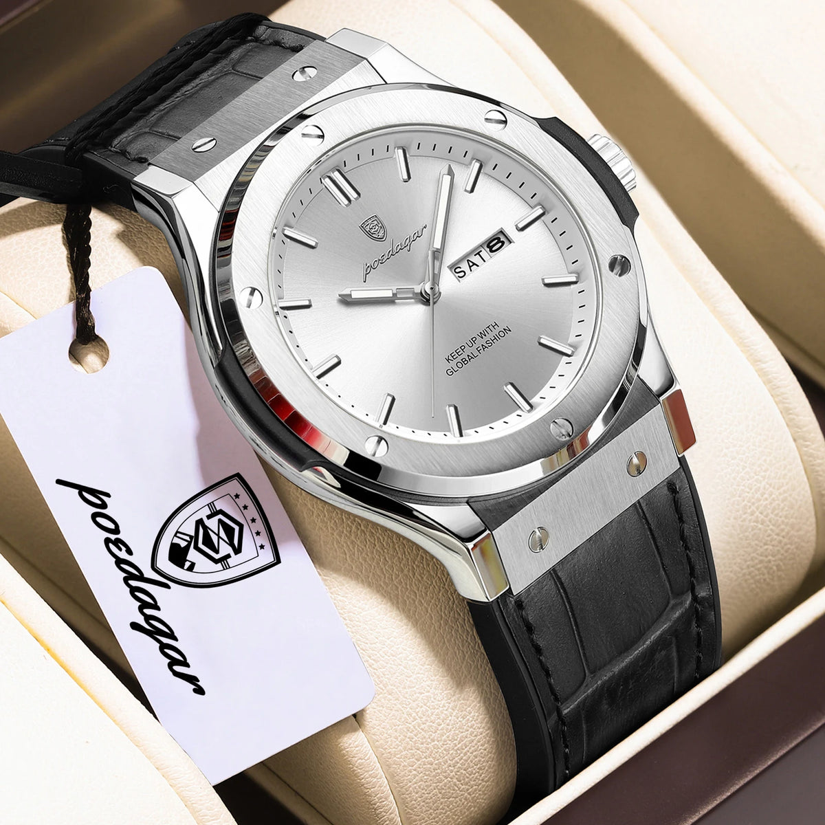 Montre pour homme POEDAGAR – Modèle original, style professionnel, étanche, bracelet en silicone, affichage de la date et du jour, mouvement à quartz, montre de luxe tendance.