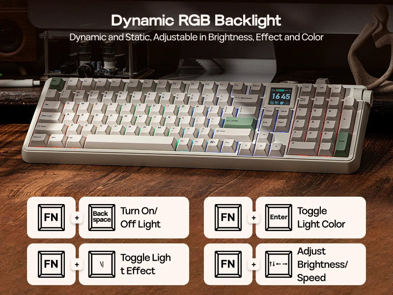 EPOMAKER RT100 PRO 100% ANSI US Layout Gasket Wired/Bluetooth/2.4Ghz Wireless Mechanical Keyboard 1.54” Screen & Volume Knob