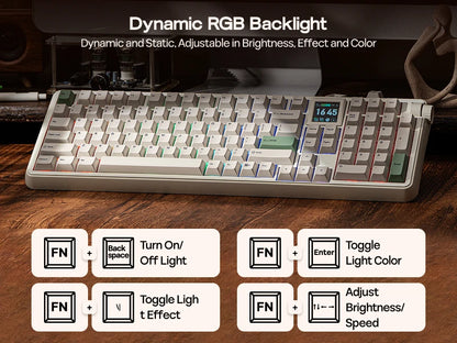 EPOMAKER RT100 PRO 100% ANSI US Layout Gasket Wired/Bluetooth/2.4Ghz Wireless Mechanical Keyboard 1.54” Screen & Volume Knob