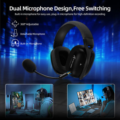 Auriculares gaming ATTACK SHARK L80PRO 3 en 1 – Auriculares Bluetooth inalámbricos de baja latencia con doble micrófono, sonido Hi-Fi de 40mm y conexión estable