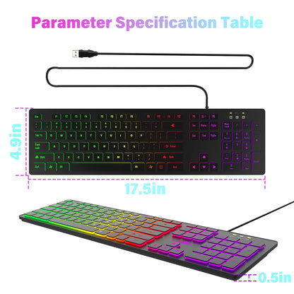 FUYUMY RGB Wired Gaming Keyboard USB Computer Gaming Keyboard with 104 Keys, Backlit Ergonomic Gaming Keyboard for PC, Laptop, Office & Home