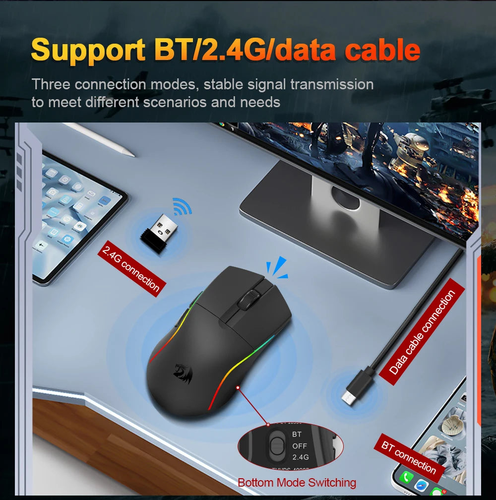 REDRAGON DEICIDE M816 PRO RGB USB Bluetooth-tuki 2.4G Langaton pelihiiri 26000 DPI 6 painiketta pelaajalle Langalliset hiiret tietokoneelle
