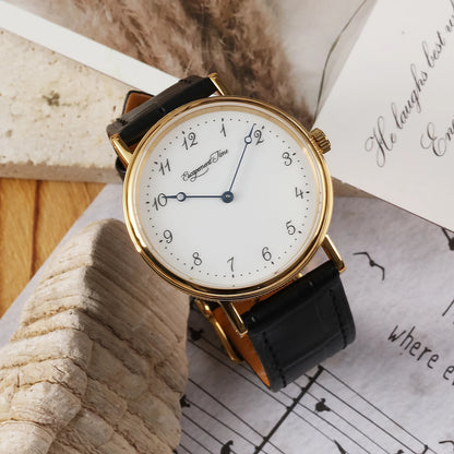 【Escapement Time】Quartz Movement Watch 38.5mm Case Enamel White Waterproof 50M Blue Heat Treatment Hand