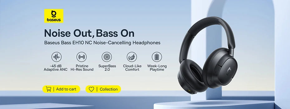 Baseus Bass BH1 NC Lite ANC Wireless Headphones Bluetooth 6.0 Noise Cancelling Headset 80H Battery Over Ear Earphones