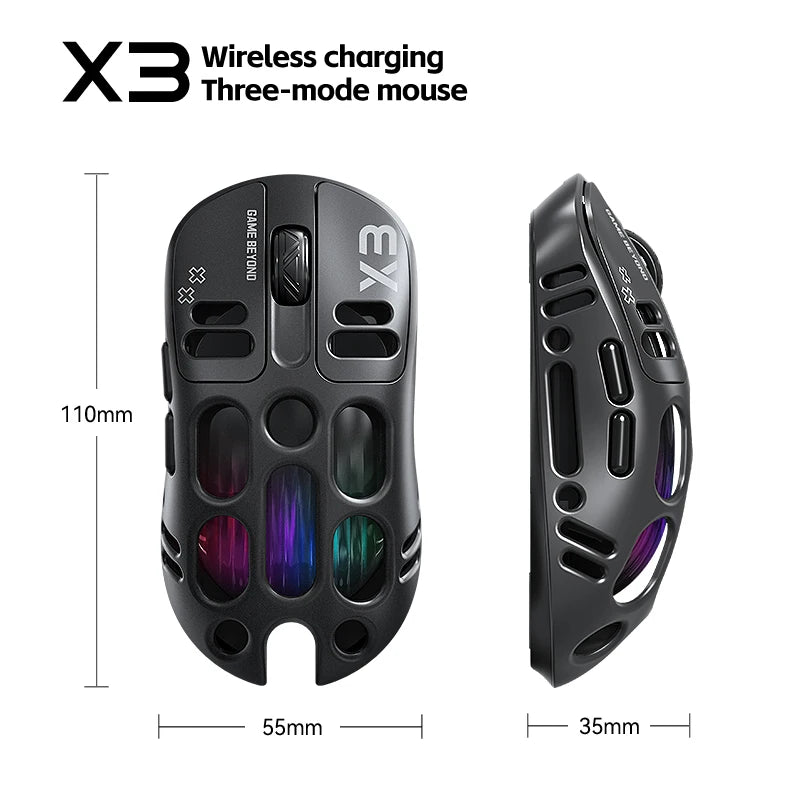 3-Mode Wireless Gaming Mouse with RGB Lighting, Lightweight Bluetooth Mouse, Rechargeable Esports Mouse for PC, Laptop & Gaming