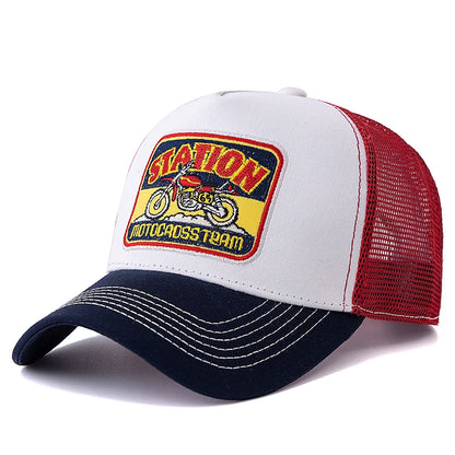 Hot Sale Unisex Mesh Trucker Hat Classic Motorcycle Pattern Breathable Summer Baseball Cap Streetwear Cap for Men Women