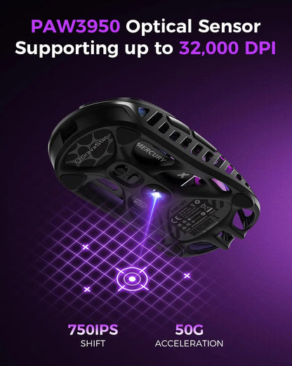 GravaStar Mercury X Ασύρματο Gaming Ποντίκι – Αισθητήρας PAW 3950 32,000 DPI, Ρυθμός Αναφοράς 1000Hz, Μόνο 49g, Κοίλο F από Κράμα Μαγνησίου