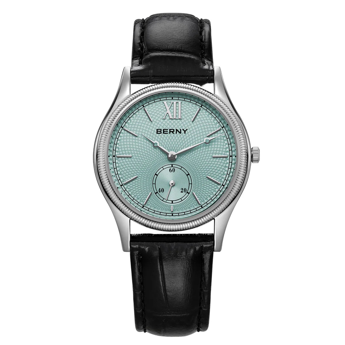 BERNY Watches for Men Luxury Slim Classic Stylish Dress Quartz Watch Stainless Steel Case Elegance Leather Band Wristwatch