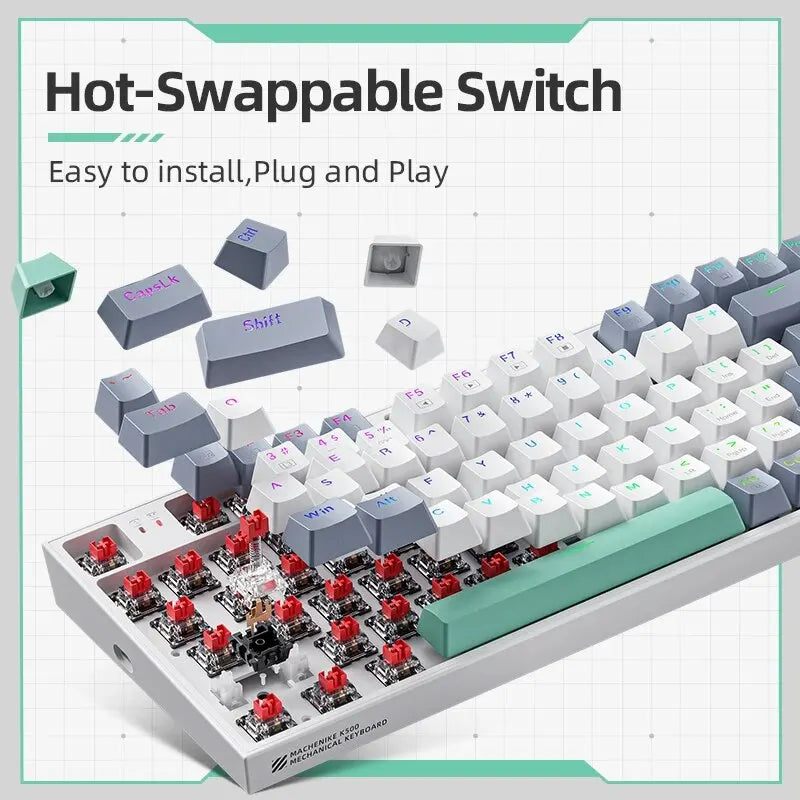 MACHENIKE K500-B94 Mechanical Keyboard Wired Gaming Keyboard, 94-Key Hot Swappable RGB Mechanical Keyboard with PBT Keycaps, Compact 90% Gaming Keyboard for PC & Laptop