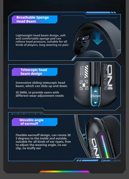 ONIKUMA GT808 Wireless Gaming Headset 2.4G/Bluetooth/Wired 3-Mode Over-Ear Gaming Headphones with Noise Cancelling Mic for PC PS4 PS5