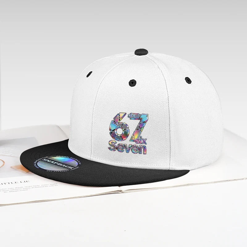 Cool lasertrykt „67“ digitalprintet hiphop-kasket med flad skygge – justerbar hiphop-kasket til udendørs brug, casual, unisex