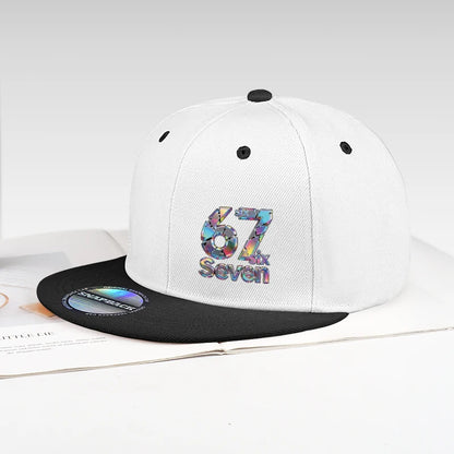 Cool lasertrykt „67“ digitalprintet hiphop-kasket med flad skygge – justerbar hiphop-kasket til udendørs brug, casual, unisex