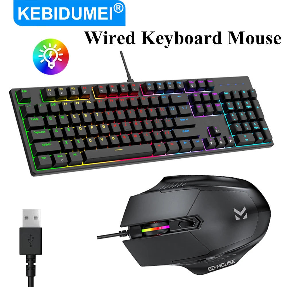 KEBIDUMEI RGB Mechanical Keyboard USB Wired Gaming Keyboard 104Keys Hot Swappable Ergonomic Keyboard Computer Accessories For PC