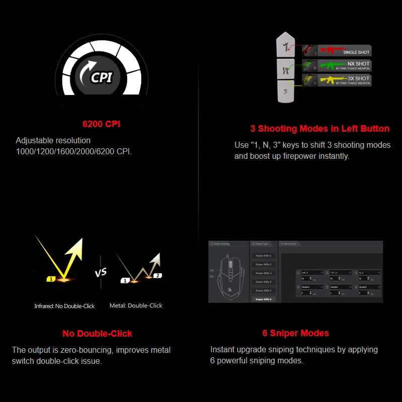 A4Tech Bloody A60 Gaming Mouse RGB Wired Mouse, 6200 CPI, 8 Programmable Macro Keys, Drag Click Gaming Mouse, 1000Hz Polling Rate