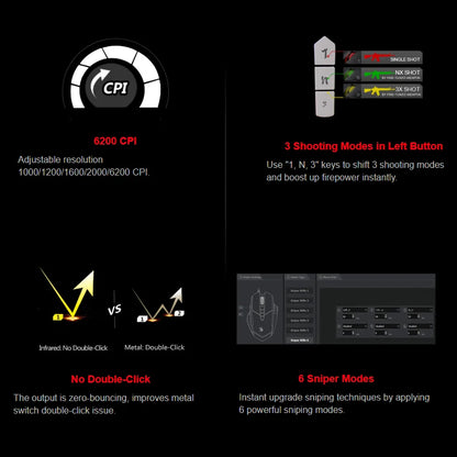 A4Tech Bloody A60 Gaming Mouse RGB Wired Mouse, 6200 CPI, 8 Programmable Macro Keys, Drag Click Gaming Mouse, 1000Hz Polling Rate