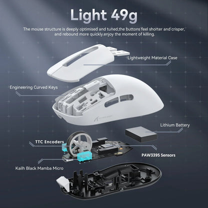 ATTACK SHARK X3 Ultra-Light Wireless Gaming Mouse, Tri-Mode Bluetooth & 2.4G, PAW3395 26000 DPI, 55g Rechargeable Gaming Mouse for PC, Mac, PS & Xbox