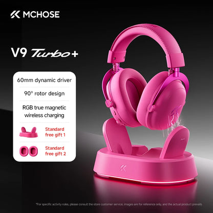 MCHOSE V9 Turbo Wireless Gaming Headset 7.1 Surround Sound RGB Esports Headphones with 60mm Drivers, Noise Cancelling Mic & Charging Base