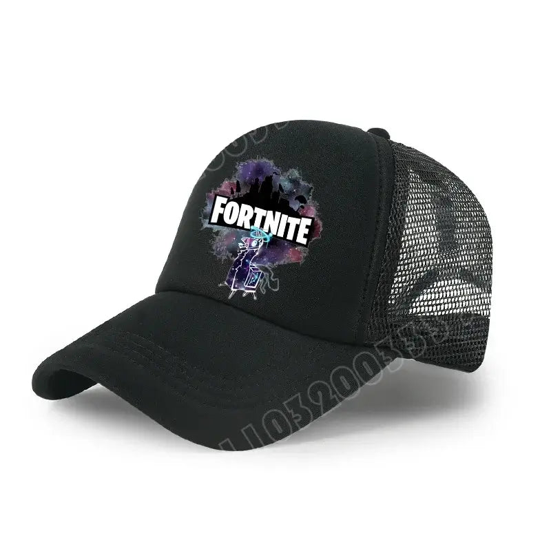 Детска бейзболна шапка Fortnite с принт в анимационен игрови стил, лятна дишаща мрежеста шапка с регулируема козирка, подарък за детски рожден ден