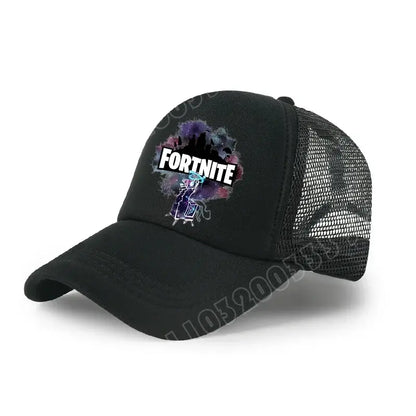 Детска бейзболна шапка Fortnite с принт в анимационен игрови стил, лятна дишаща мрежеста шапка с регулируема козирка, подарък за детски рожден ден