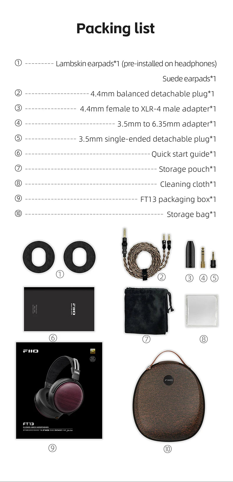 FiiO FT13 Audiophile Closed-Back HiFi Wired Headphones – Hi-Res Audio Premium Studio-Grade Over-Ear Headset