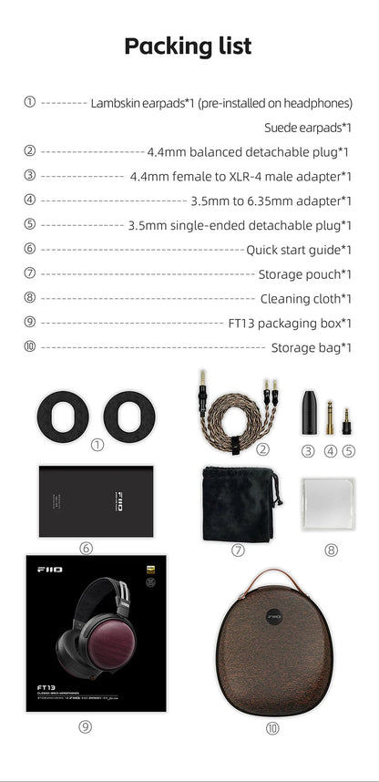 FiiO FT13 Audiophile Closed-Back HiFi Wired Headphones – Hi-Res Audio Premium Studio-Grade Over-Ear Headset