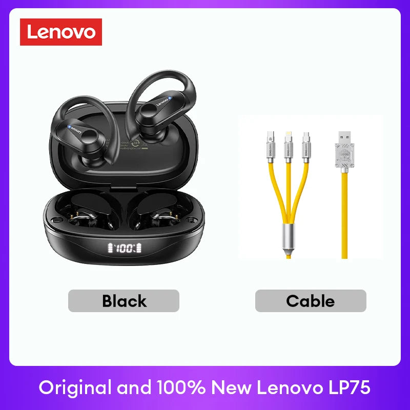 Lenovo LP75 TWS Bluetooth 5.3 Wireless Earphones – LED Display, Noise Reduction, Waterproof True Wireless Earbuds with Microphone & Deep Bass Sound