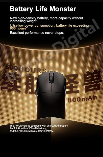 ATK Dragonfly A9 Ultimate безжична геймърска мишка A9 Air PAW3950, ултралека ергономична e-sports мишка за FPS геймъри, CSGO A9 Ultra