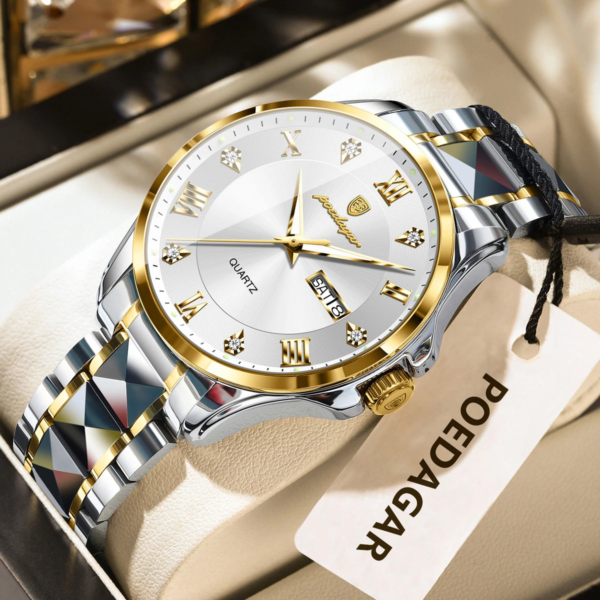 Relógio de homem POEDAGAR, modelo de luxo original, estanque, luminoso, com indicação da data e do dia, estilo elegante, caixa em aço inoxidável, movimento de quartzo, ideal para o trabalho.
