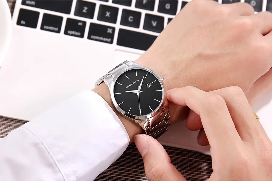 Zegarek męski Hannah Martin, koperta ze stali nierdzewnej, mechanizm kwarcowy, tarcza o średnicy 41 mm, styl biznesowy, z funkcją kalendarza (imitacja)