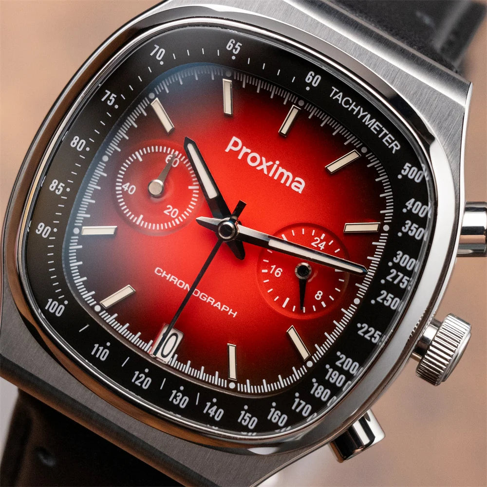 Proxima PX1734 Retro Quartz Chronograph Men Watches Sapphire Glass Enamel Dial Stainless Steel Fashion Dress Wristwatch