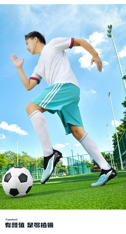 Męskie buty piłkarskie, sportowe buty do piłki nożnej, buty z kolcami do użytku na świeżym powietrzu, dla dorosłych, antypoślizgowe, dla chłopców, z długimi kolcami, treningowe, oddychające, meczowe, wygodne