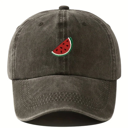 Four season baseball cap with watermelon print pattern for both men and women, adjustable duckbill cap for outdoor hiking