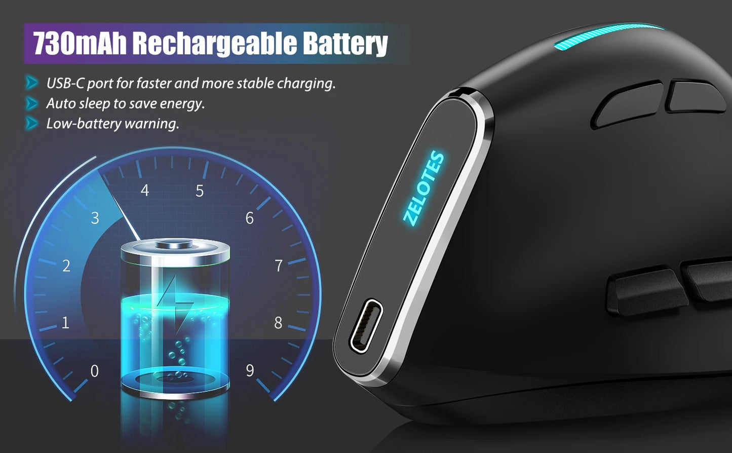 Lefon F26C Vertical Wireless Ergonomic Mouse with OLED Screen, Bluetooth Rechargeable RGB Mouse, 3200 DPI Optical Gaming Mouse for PC & Laptop