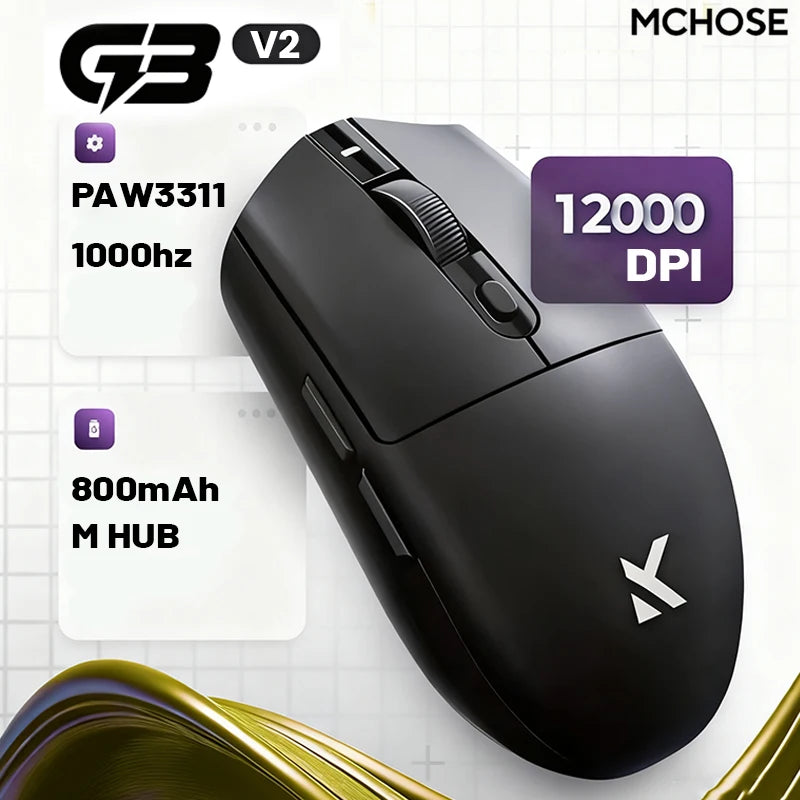 MCHOSE G3 V2 Pro Wireless Gaming Mouse, PAW3395 Three-Mode Bluetooth Gaming Mouse, Lightweight 59g Wireless Gaming Mouse for Esports, Office & PC
