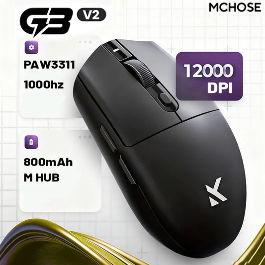 Bezdrátová e-sportovní myš MCHOSE G3 V2 Pro, lehká, tři režimy, Bluetooth, PAW3395, vysoký výkon, 800mAh, pro hry i kancelář, 59g myš