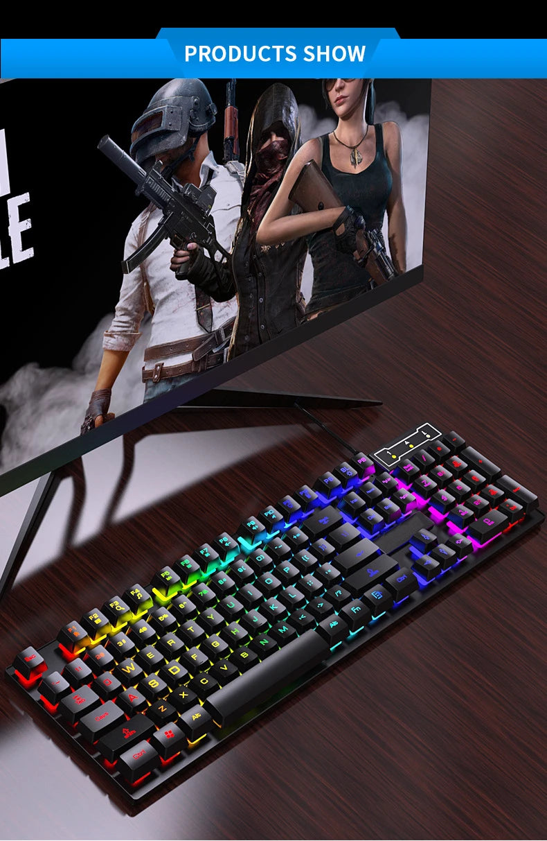 104Keys Wired Keyboard with RGB Backlit Breathing Light Gaming Ergonomic Keyboard And Mouse Set for Computer Laptop Gamer Office
