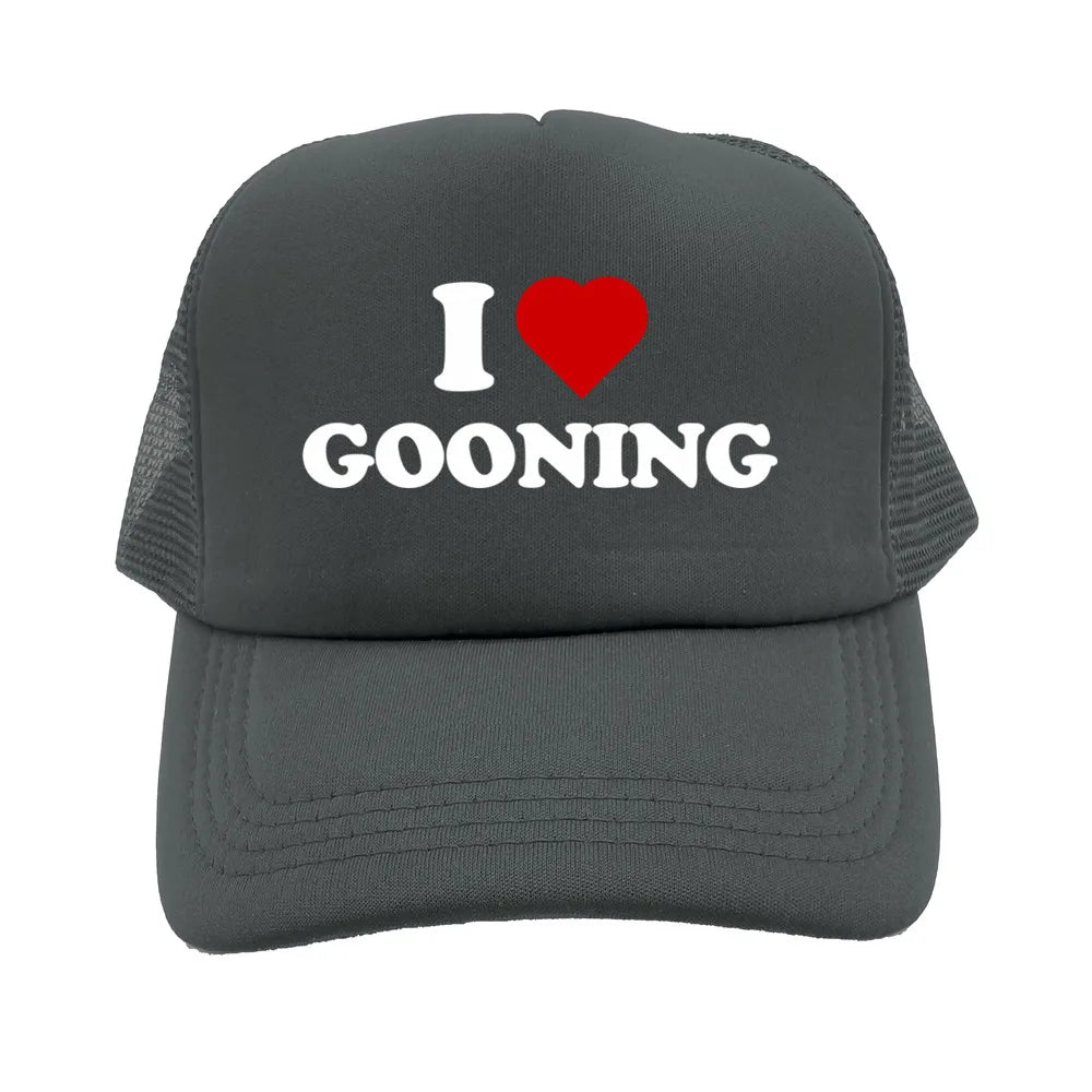 Sjove „I Love Gooning“-baseballkasketter – Cool sommerhat til mænd i netstof – Humoristisk truckerkasket – Unisex udendørs kasketter i netstof – MZ-080