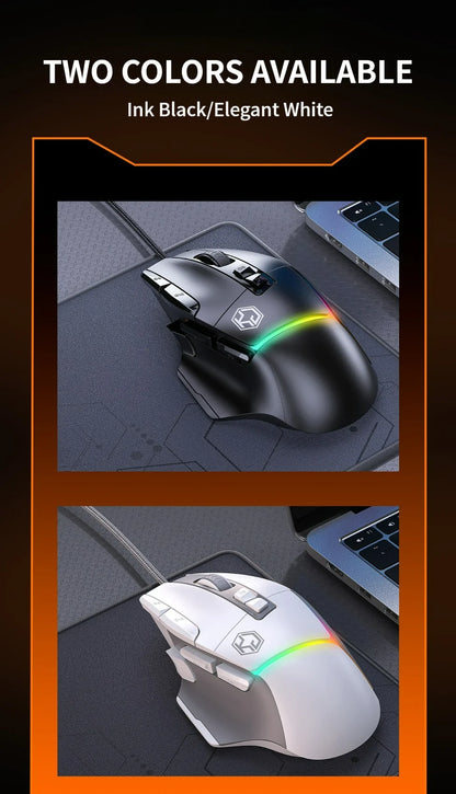 Xundler GK502 Wired Gaming Mouse RGB Lights, 12800 DPI Ergonomic Wired Gaming Mouse with 10 Programmable Macro Buttons for PC Gamers