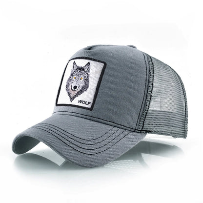 Cappellino da baseball da uomo K Snapback Trucker in rete traspirante per donna, cappellino da baseball casual da esterno con toppa ricamata raffigurante un lupo