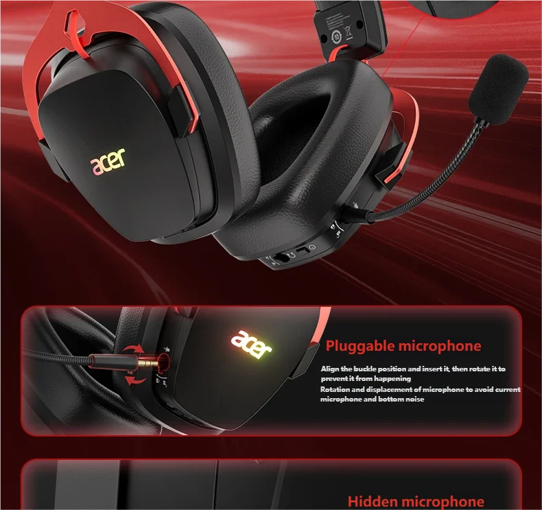 Acer 2.4GHz Wireless Gaming Headsets 7.1 Surround Sound Bluetooth Gaming Headset with Mic for PS5, PS4, PC, Switch Stereo Sound