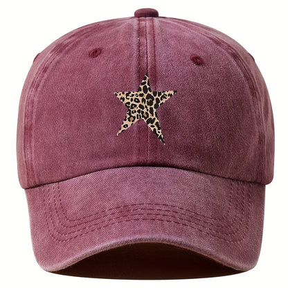 Retro imitation baseball cap with leopard print star design for leisure outdoor travel, fishing, and hiking