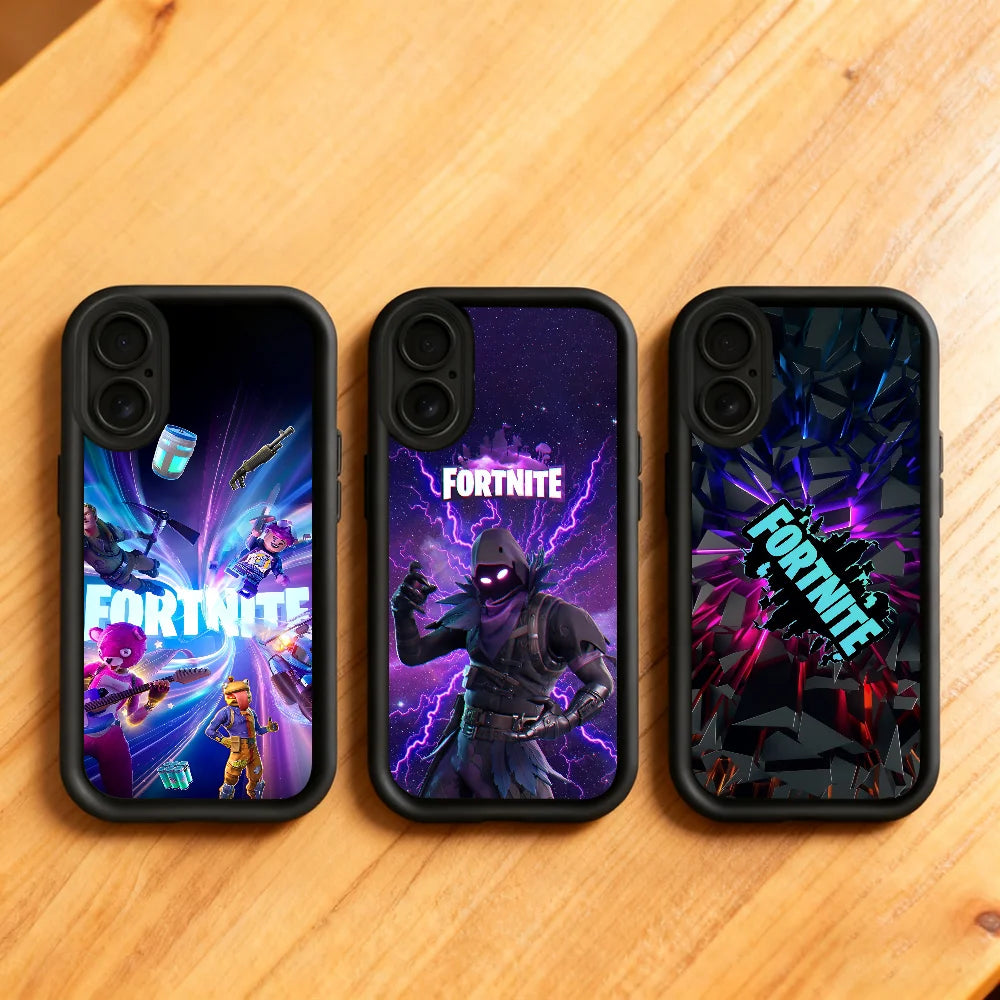 Capa para telemóvel Game F-Fortnite Survival para iPhone 11 12 13 14 15 16 17 Max Pro Plus Air Mini, capa macia preta com proteção da lente