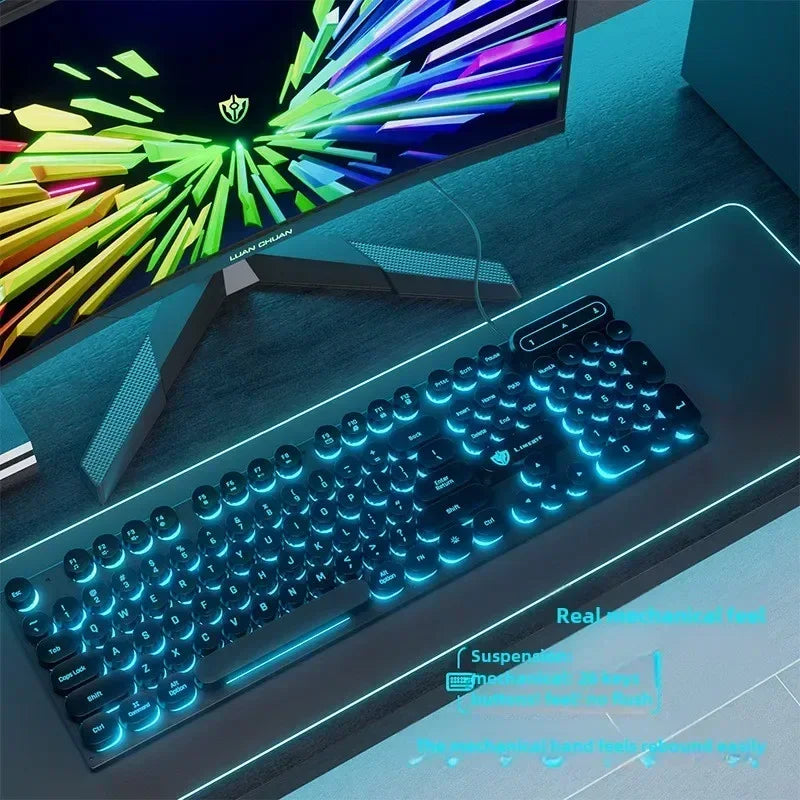 Mechanical Gaming Keyboard USB Wired 104-Key Gaming Keyboard for PC, Laptop & Desktop, Steampunk English Keyboard for Gaming, Office & Typing