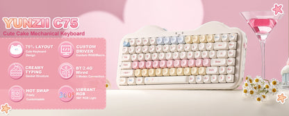 YUNZII C75 Wireless Mechanical Keyboard, 75% Creamy Hot Swap Custom RGB Keyboard, Gasket Cute Cake Design, for Win/Mac/Gaming